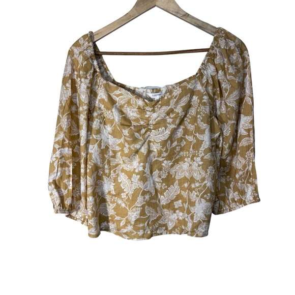 Reitman's Floral Linen Blend Cropped Blouse Size Medium NWT Brand New - Picture 1 of 6